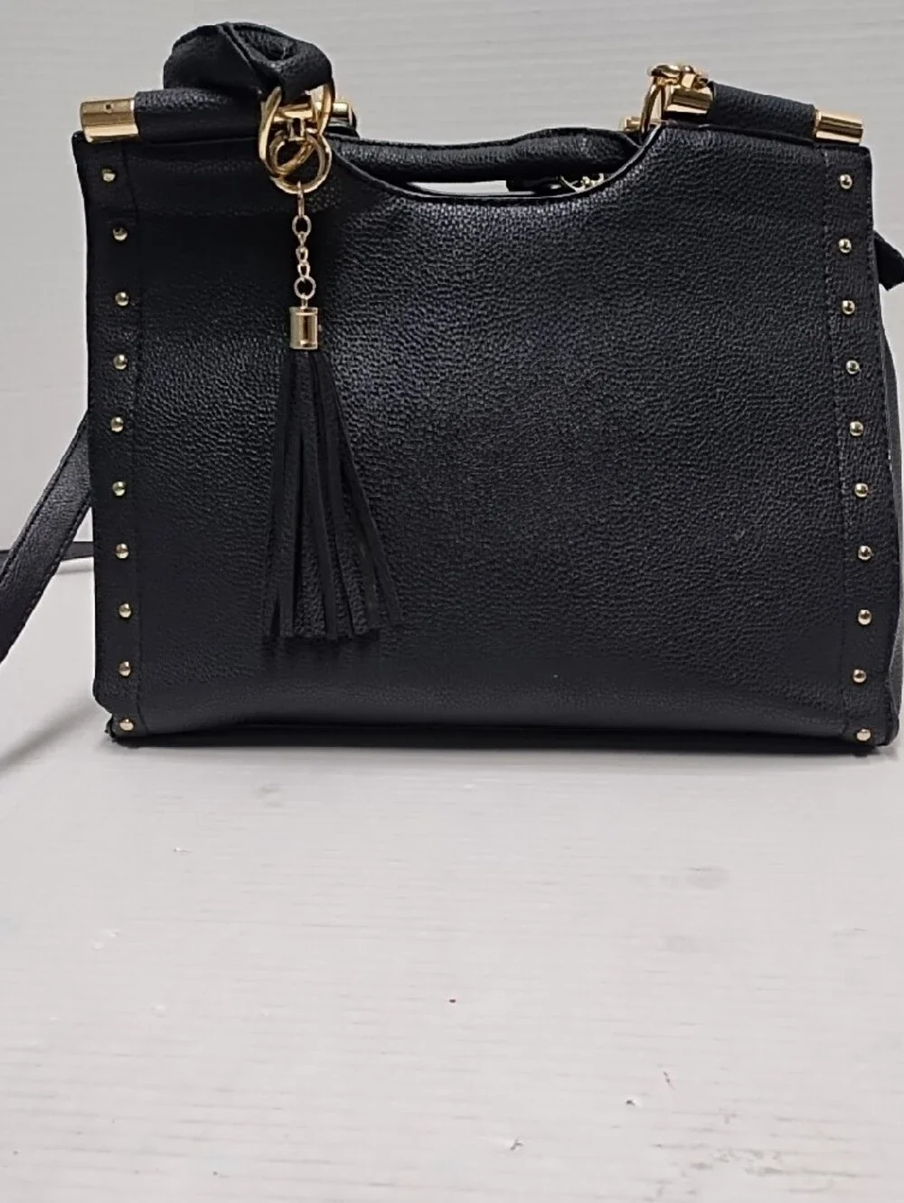 Classic Black Structured Satchel Handbag - Gold Hardware